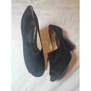 COACH Roslyn Kid Black Suede Open Toe W/Chunky Heel - Women's Size 9